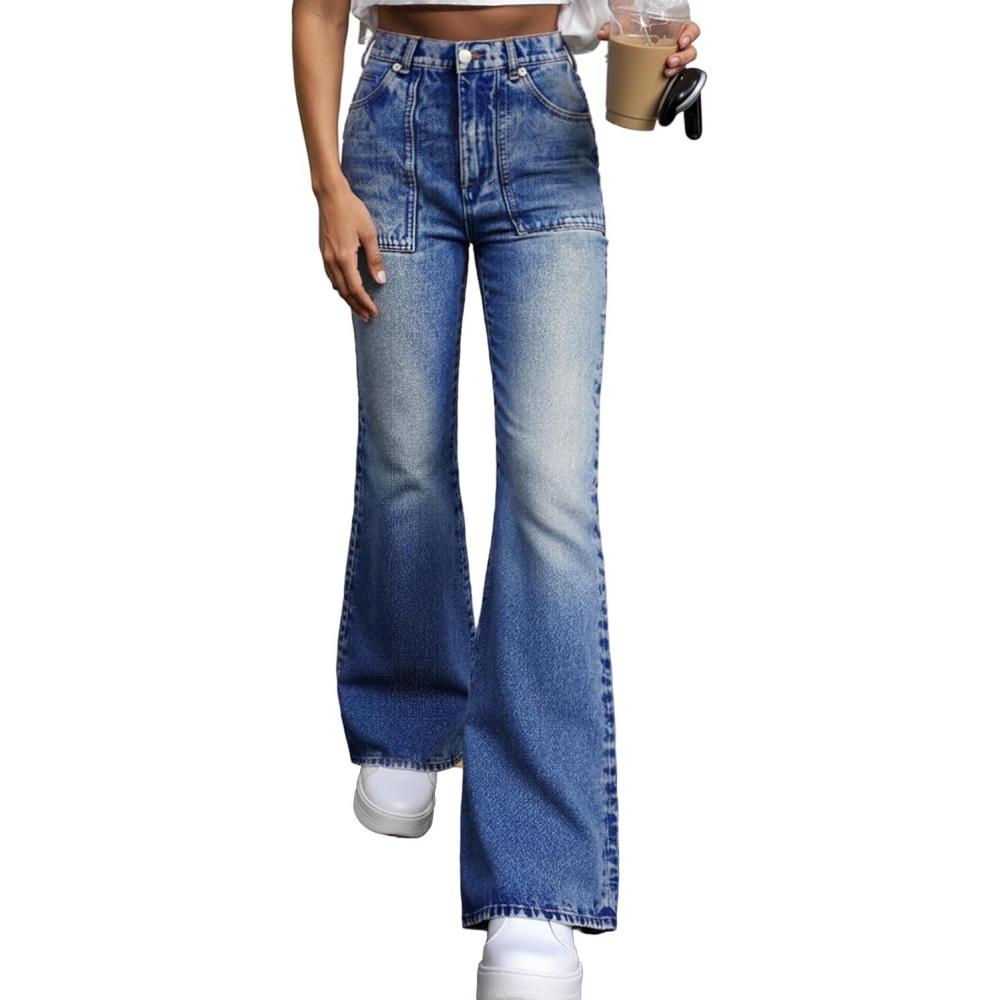 image:imageEMMIOL Womens Flare Wide Leg Jeans Stretchy High Waisted Bell Bottom 2026 Basic Bootcut Denim PantsAdark Blue