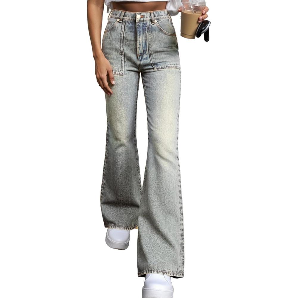 image:imageEMMIOL Womens Flare Wide Leg Jeans Stretchy High Waisted Bell Bottom 2026 Basic Bootcut Denim PantsAretro Blue