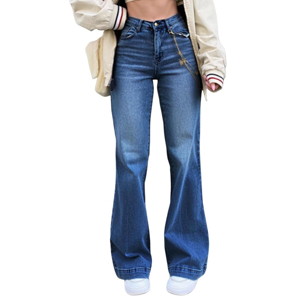 image:imageEMMIOL Womens Flare Wide Leg Jeans Stretchy High Waisted Bell Bottom 2026 Basic Bootcut Denim PantsBdark Blue