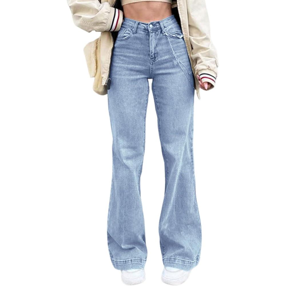 image:imageEMMIOL Womens Flare Wide Leg Jeans Stretchy High Waisted Bell Bottom 2026 Basic Bootcut Denim PantsBlight Blue