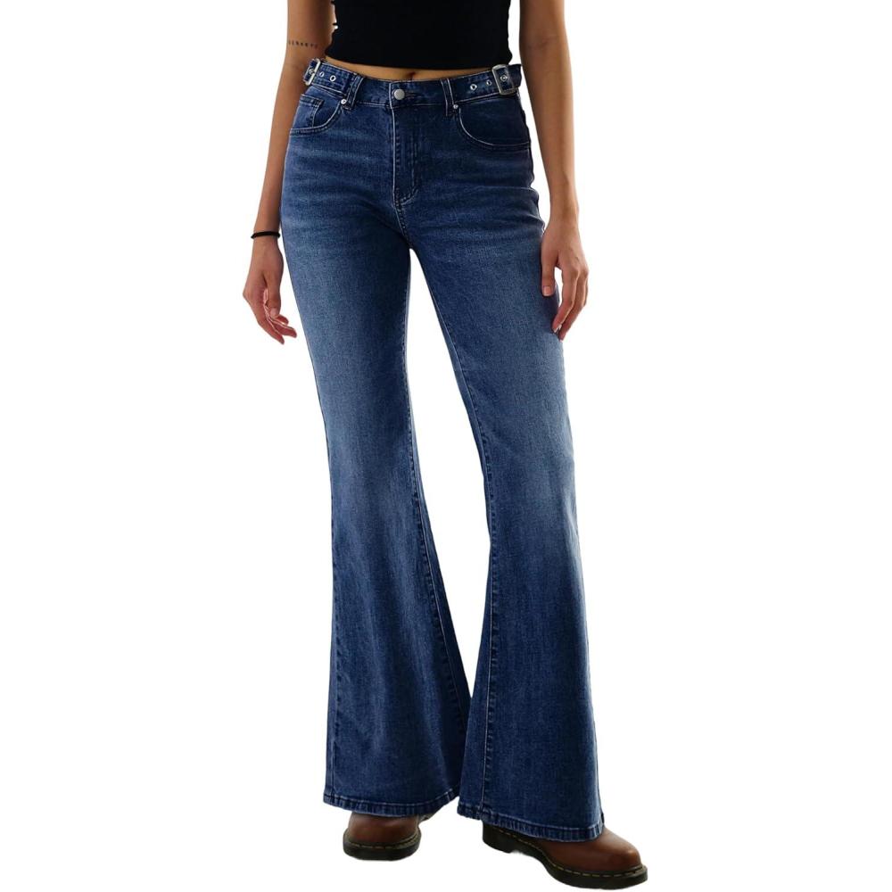 image:imageEMMIOL Womens Flare Wide Leg Jeans Stretchy High Waisted Bell Bottom 2026 Basic Bootcut Denim PantsCdenim Blue