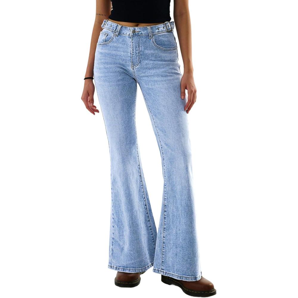 image:imageEMMIOL Womens Flare Wide Leg Jeans Stretchy High Waisted Bell Bottom 2026 Basic Bootcut Denim PantsClight Blue