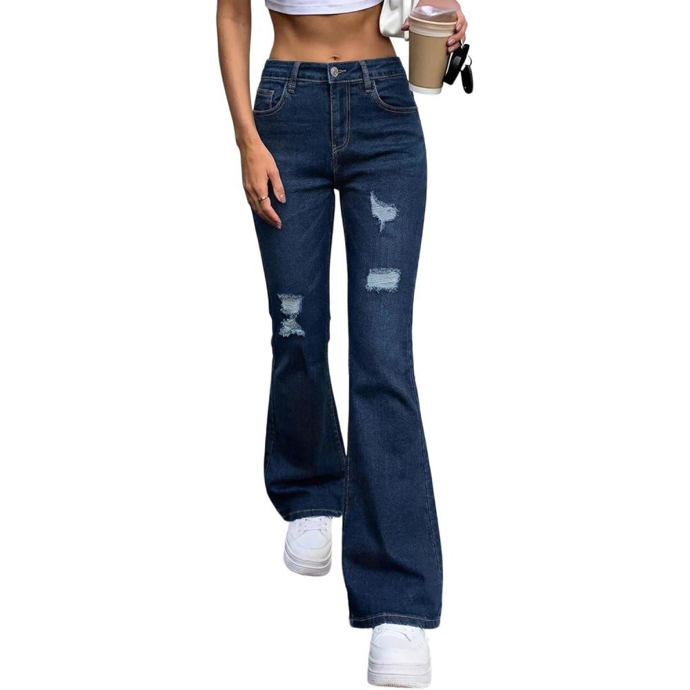image:imageEMMIOL Womens Flare Wide Leg Jeans Stretchy High Waisted Bell Bottom 2026 Basic Bootcut Denim PantsHigh Rise Dark Blue