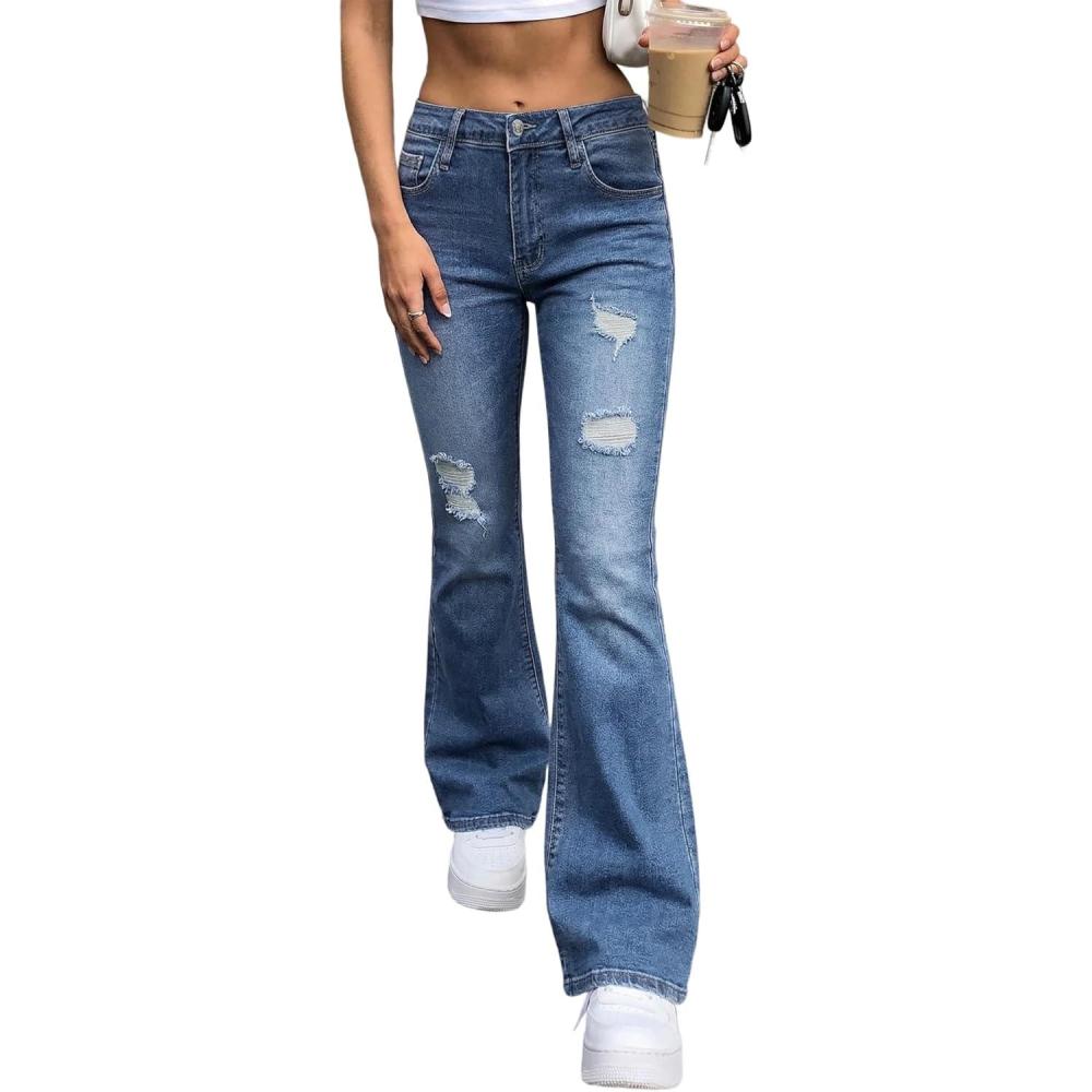 image:imageEMMIOL Womens Flare Wide Leg Jeans Stretchy High Waisted Bell Bottom 2026 Basic Bootcut Denim PantsMid Blue