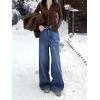 EMMIOL Baggy Jeans Women Straight Leg Mid Rise Boyfriend Wide Leg High Waisted Cute Trendy Y2K Loose Fit Pants Stretchy(Fleece Lined 041-blue)
