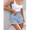 EMMIOL Women Jean Shorts High-Mid Waisted Stretchy Basic Wash Solid Denim Hot Shorts Boyfriend Casual Y2k Jorts for Summer(Blue-037)