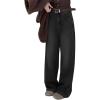EMMIOL Baggy Jeans Women Straight Leg Mid Rise Boyfriend Wide Leg High Waisted Cute Trendy Y2K Loose Fit Pants Stretchy(Fleece Lined 041-black)