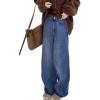 EMMIOL Baggy Jeans Women Straight Leg Mid Rise Boyfriend Wide Leg High Waisted Cute Trendy Y2K Loose Fit Pants Stretchy(Fleece Lined 041-blue)