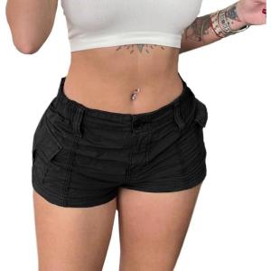 Cargo Shorts for Women Trendy 2025 Summer High Wasited Utility Cut Off Y2k Mini Shorts with Pockets Bottoms(Black)