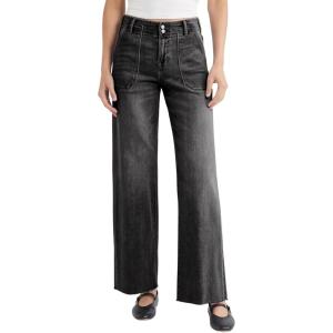 EMMIOL Baggy Jeans Women Straight Leg Mid Rise Boyfriend Wide Leg High Waisted Cute Trendy Y2K Loose Fit Pants Stretchy(009-black1)