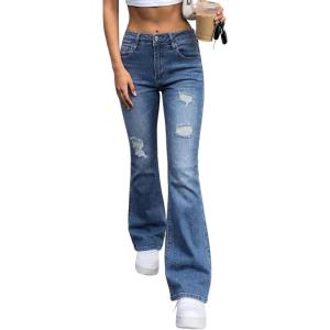 EMMIOL Women’s Flare Wide Leg Jeans Stretchy High Waisted Bell Bottom 2026 Basic Bootcut Denim Pants(Mid Blue)