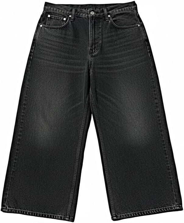 image:imageMens Baggy Jeans Wide Leg Black Skater Striped Jnco Y2k Denim Pants Oversized Streetwear Blue Y2k Clothes with DesignBlacknonstriped