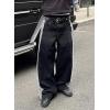 Mens Baggy Jeans Wide Leg, Black Skater Striped Jnco Y2k Denim Pants Oversized Streetwear, Blue Y2k Clothes with Design(Black)
