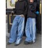 Mens Baggy Jeans Wide Leg, Black Skater Striped Jnco Y2k Denim Pants Oversized Streetwear, Blue Y2k Clothes with Design(Blue)