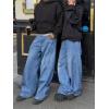 Mens Baggy Jeans Wide Leg, Black Skater Striped Jnco Y2k Denim Pants Oversized Streetwear, Blue Y2k Clothes with Design(Blue+non-striped)