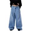 Mens Baggy Jeans Wide Leg, Black Skater Striped Jnco Y2k Denim Pants Oversized Streetwear, Blue Y2k Clothes with Design(Blue)