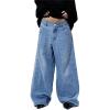 Mens Baggy Jeans Wide Leg, Black Skater Striped Jnco Y2k Denim Pants Oversized Streetwear, Blue Y2k Clothes with Design(Blue+non-striped)