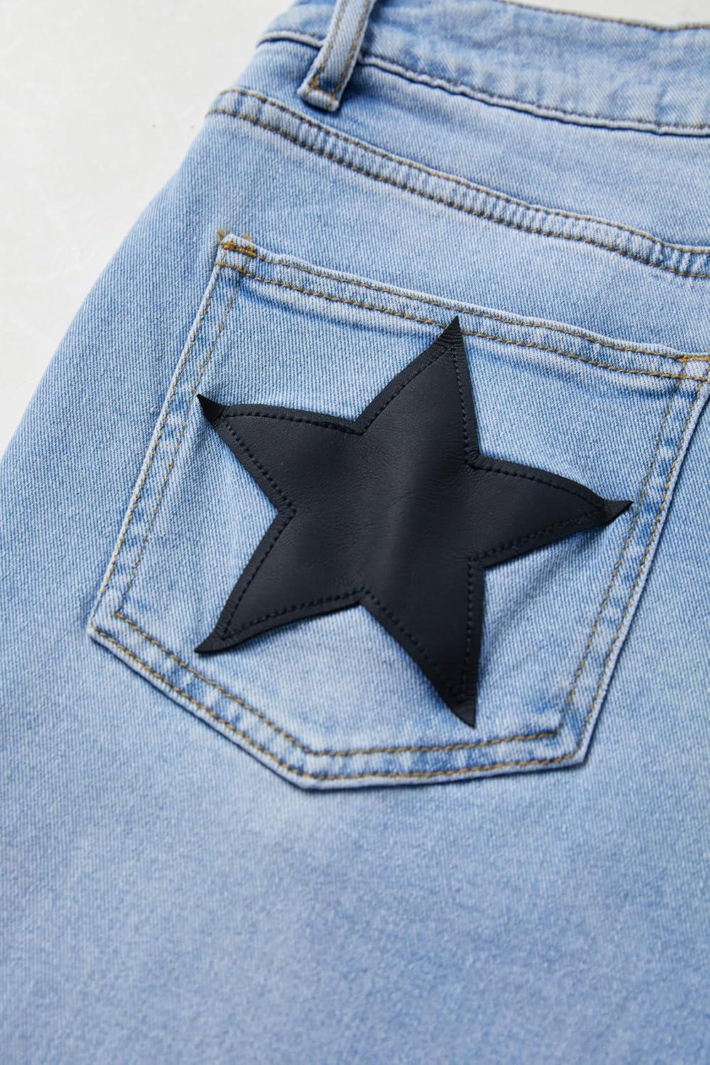 image:imageEMMIOL Jeans for Women High Waisted Womens Jeans with Star Patches Vintage Y2K Denim PantsFlare StyleLightblue04 Straight