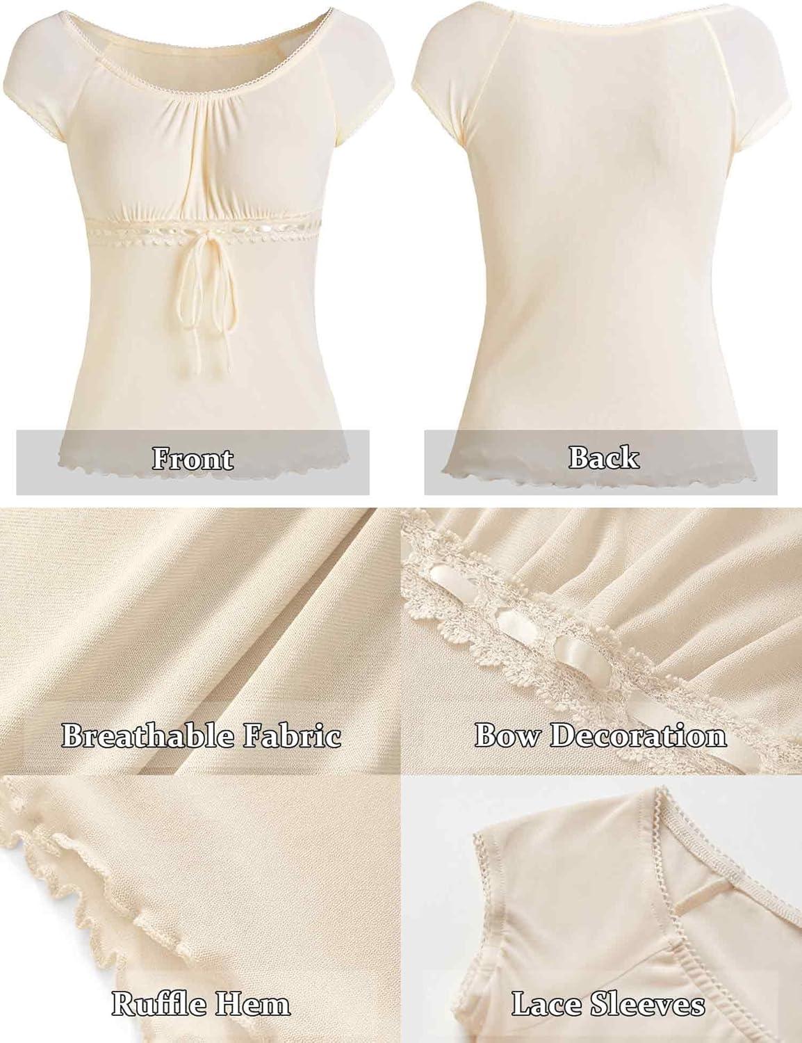 image:imageY2K Mesh Top Women Babydoll Short Sleeve Shirt Scoop Neck Ruffle Hem ClothesBeige