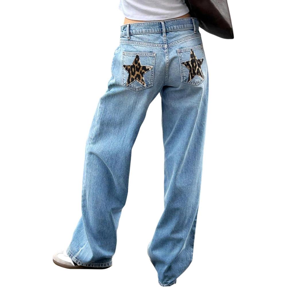image:imageEMMIOL Jeans for Women High Waisted Womens Jeans with Star Patches Vintage Y2K Denim PantsFlare StyleVintageblue05 Straight