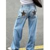 EMMIOL Jeans for Women High Waisted Women’s Jeans with Star Patches, Vintage Y2K Denim Pants,Flare Style(Vintage-blue05 Straight)