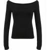 EMMIOL Off The Shoulder Tops for Women Striped Long Sleeve Shirts Going Out Top Y2k Fall Clothes(Black Soild)