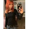 EMMIOL Off The Shoulder Tops for Women Striped Long Sleeve Shirts Going Out Top Y2k Fall Clothes(Black Soild)
