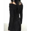 EMMIOL Off The Shoulder Tops for Women Striped Long Sleeve Shirts Going Out Top Y2k Fall Clothes(Black Soild)