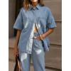 EMMIOL Women Denim Shirts Oversized Long Sleeve Button Down Blouse Distresse Jean Jacket Fall Outfits 2026(Light Blue-short Sleeve)
