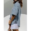 EMMIOL Women Denim Shirts Oversized Long Sleeve Button Down Blouse Distresse Jean Jacket Fall Outfits 2026(Light Blue-short Sleeve)