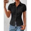 EMMIOL Y2k Button Down Shirts for Women – Short Sleeve Striped Slim Fit V Neck Collared Crop Tops Work Casual Summer Blouse(Black)
