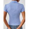 EMMIOL Y2k Button Down Shirts for Women – Short Sleeve Striped Slim Fit V Neck Collared Crop Tops Work Casual Summer Blouse(Blue)