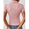 EMMIOL Y2k Button Down Shirts for Women – Short Sleeve Striped Slim Fit V Neck Collared Crop Tops Work Casual Summer Blouse(Pink)