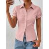 EMMIOL Y2k Button Down Shirts for Women – Short Sleeve Striped Slim Fit V Neck Collared Crop Tops Work Casual Summer Blouse(Pink)