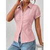 EMMIOL Y2k Button Down Shirts for Women – Short Sleeve Striped Slim Fit V Neck Collared Crop Tops Work Casual Summer Blouse(Pink)