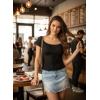 Y2K Mesh Top Women Babydoll Short Sleeve Shirt Scoop Neck Ruffle Hem Clothes(Black)