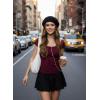 Y2K Mesh Top Women Babydoll Short Sleeve Shirt Scoop Neck Ruffle Hem Clothes(Burgundy)