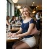 Y2K Mesh Top Women Babydoll Short Sleeve Shirt Scoop Neck Ruffle Hem Clothes(Navy Blue)