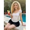 Y2K Mesh Top Women Babydoll Short Sleeve Shirt Scoop Neck Ruffle Hem Clothes(White)