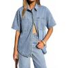 EMMIOL Women Denim Shirts Oversized Long Sleeve Button Down Blouse Distresse Jean Jacket Fall Outfits 2026(Light Blue-short Sleeve)