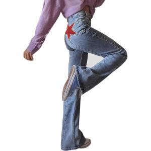 EMMIOL Jeans for Women High Waisted Women’s Jeans with Star Patches, Vintage Y2K Denim Pants,Flare Style(Medium-blue Flare)