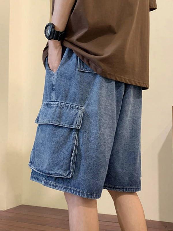 image:imageEMMIOL Baggy Jean Shorts Men L BlueBlack y2k Cargo Jorts Elastic Denim Shorts with Pockets Mens Jeans Loose fit Vintage Streetwear Summer