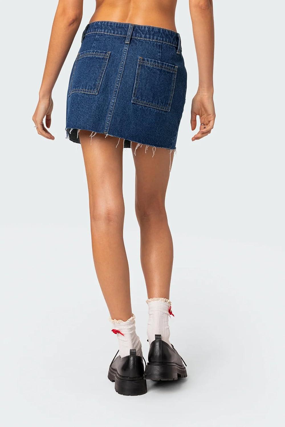 image:imageEMMIOL Jean Skirt for Women Stretch Casual 2025 Summer Short Dress Basic Fringed Slim Fit Denim Pencil Skirts