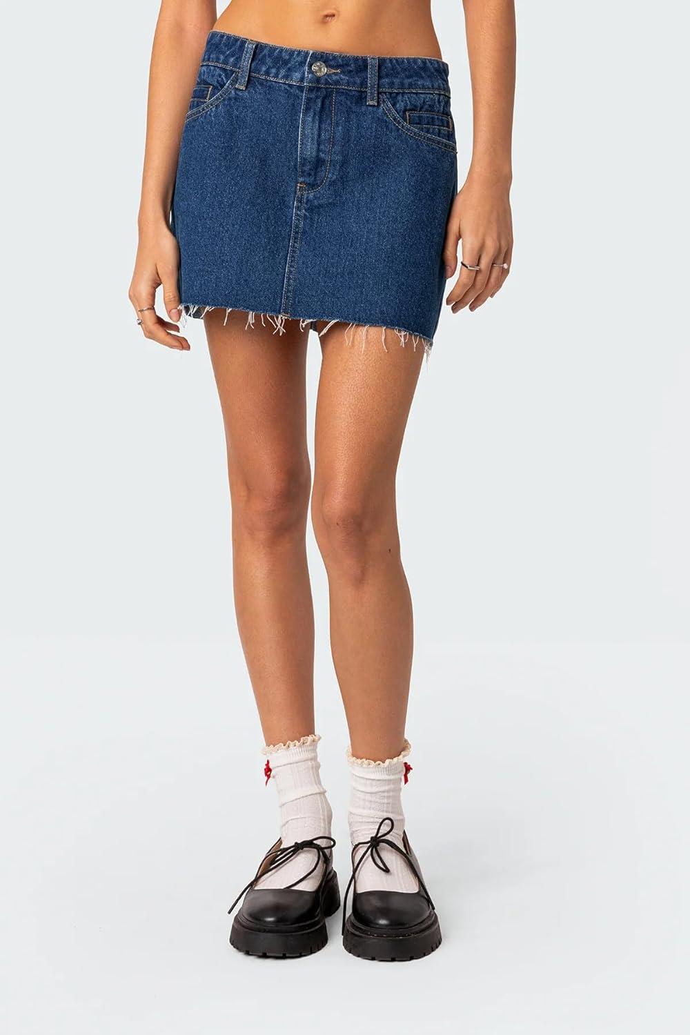 image:imageEMMIOL Jean Skirt for Women Stretch Casual 2025 Summer Short Dress Basic Fringed Slim Fit Denim Pencil Skirts