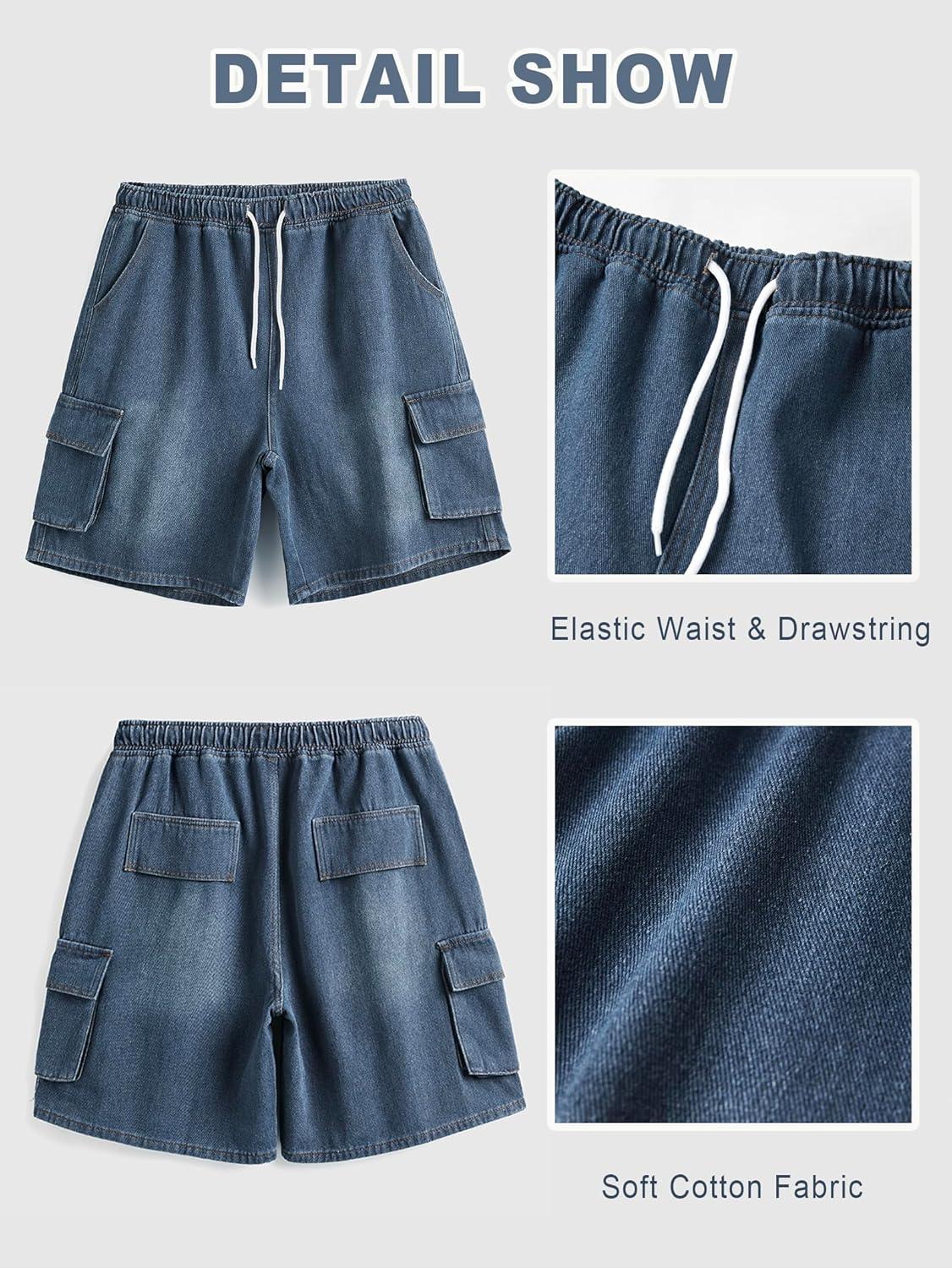 image:imageEMMIOL Y2k Baggy Cargo Jorts for Men Medium BlueBlack Mens Jean Shorts Denim Shorts Loose fit Vintage Streetwear Summer