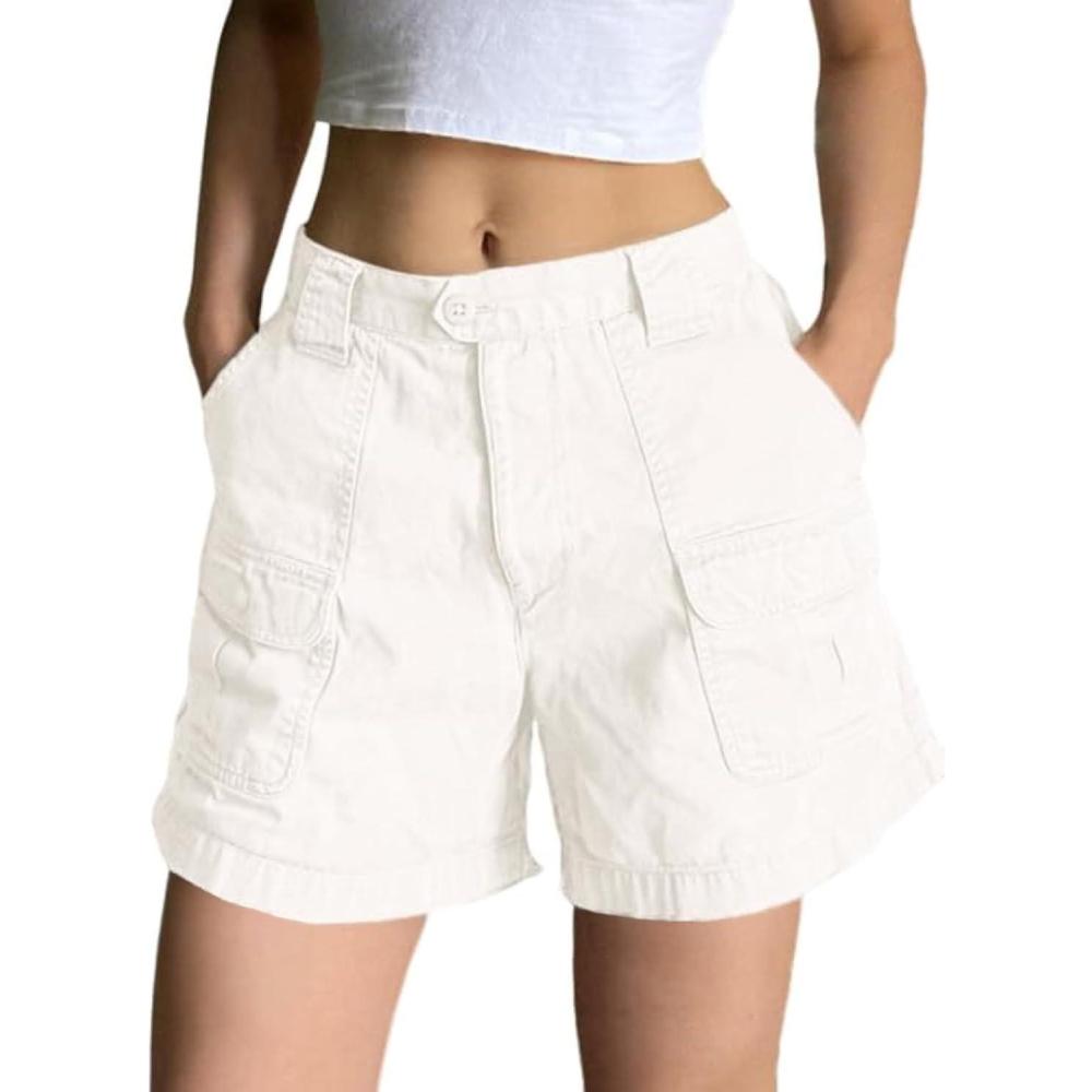image:imageEMMIOL Cargo Shorts for Women Casual Summer High Waisted Chino Shorts Ribbed Elastic Waist Utility Pockets Comfy Shorts