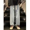 EMMIOL Baggy Straight Wide Leg Jeans Men Elastic Waist Cargo Denim Pants Y2k Casual Loose Fit Long Trousers Streetwear(Light Blue)