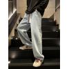 EMMIOL Baggy Straight Wide Leg Jeans Men Elastic Waist Cargo Denim Pants Y2k Casual Loose Fit Long Trousers Streetwear(Light Blue)