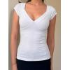 EMMIOL Sexy V Neck T Shirts for Women – Short Sleeve Slim Fit Bow Bandage Cute Crop Tops Y2k Summer Trendy Going Out Clothes(White)