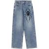 EMMIOL Women Wide Leg Jeans Mid-Low Waist Baggy Jeans Loose Boyfriends Jeans Y2K 90s Denim Pants(Blue-spider)
